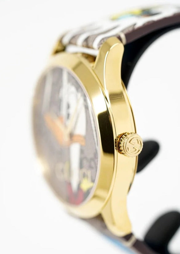 Gucci G Timeless Disney Donald Duck Brown Dial Brown Leather Strap Watch For Women - YA1264167 Buy Now By Gucci
