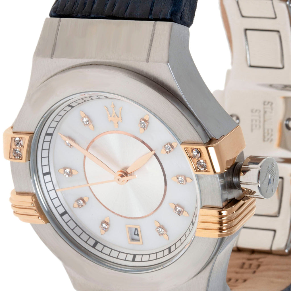 Maserati Potenza Diamonds Silver Dial Blue Leather Strap Watch For Women - R8851108502 Buy Now By Maserati
