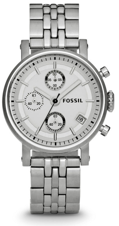 Fossil Boyfriend Chronograph Silver Dial Silver Steel Strap Watch for Women - ES2198 Buy Now By Fossil