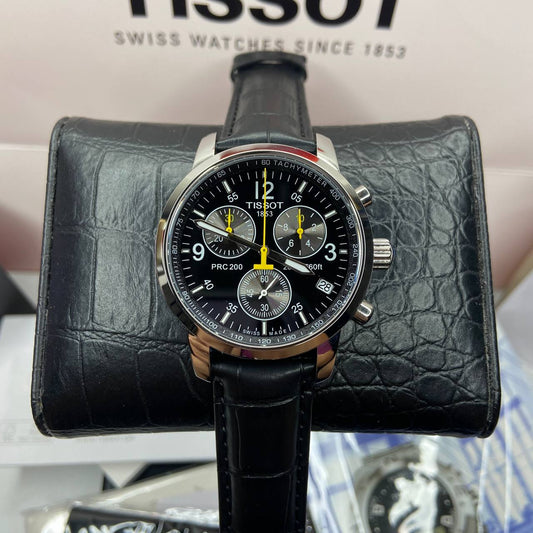 Tissot T Race PRC 200 Chronograph Quartz Black Dial Black Leather Strap Watch for Men - T17.1.526.52 Buy Now By Tissot