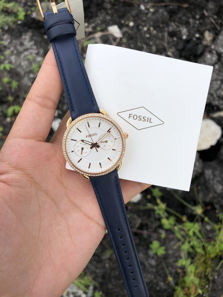 Fossil Tailor White Dial Blue Leather Strap Watch for Women - ES4394 Buy Now By Fossil