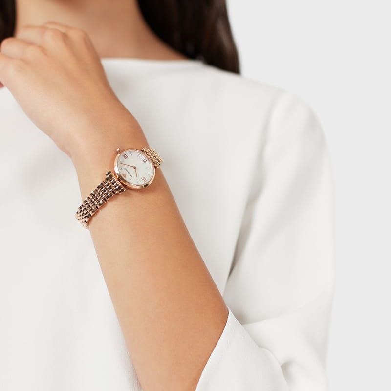 Emporio Armani Gianni T-Bar Mother of Pearl Dial Rose Gold Steel Strap Watch For Women - AR11316 Buy Now By Emporio Armani