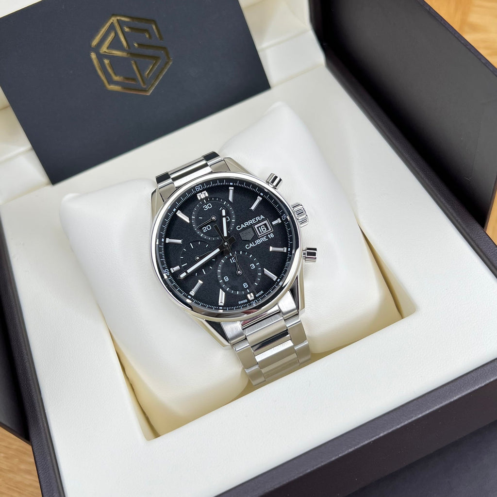 Tag Heuer Carrera Automatic Chronograph Black Dial Silver Steel Strap Watch for Men - CBK2110.BA0715