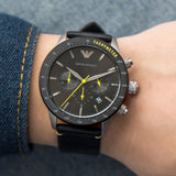 Emporio Armani Mario Chronograph Black Dial Black Leather Strap Watch For Men - AR11325 Buy Now By Emporio Armani