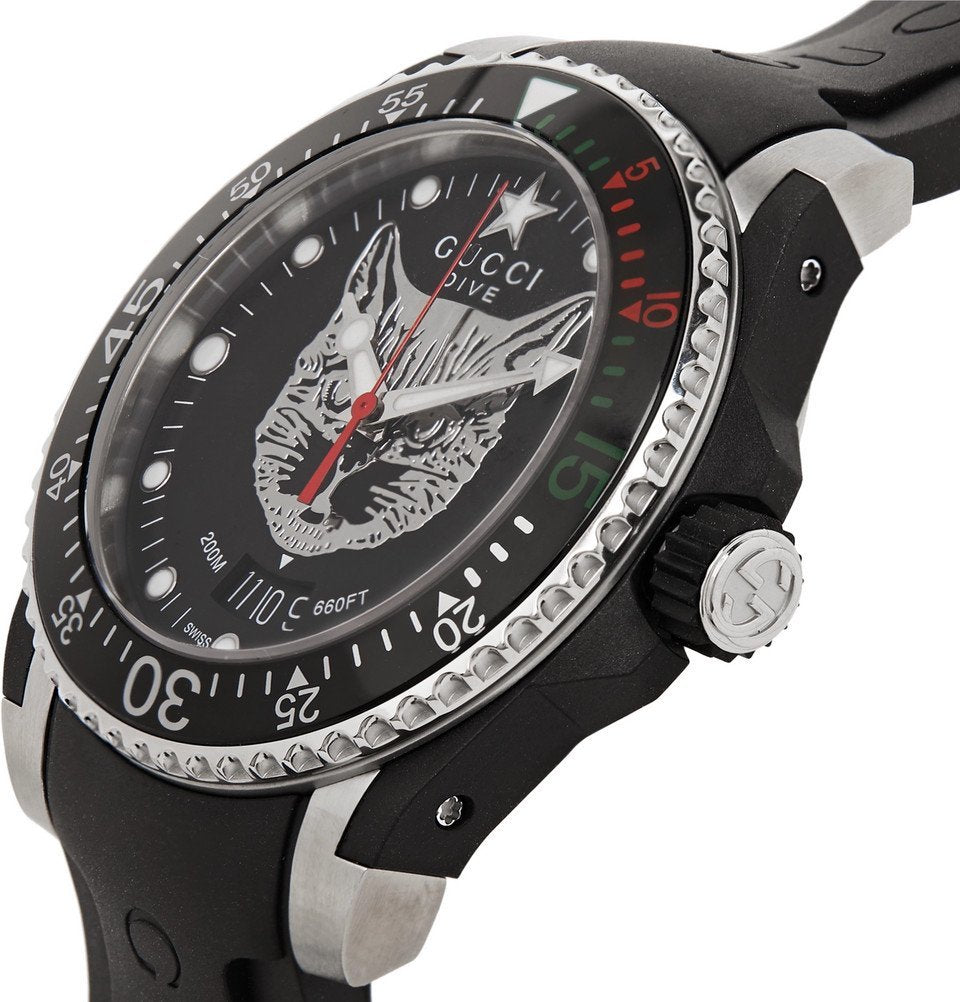 Gucci Dive Feline Black Dial Black Rubber Strap Watch For Men - YA136320 Buy Now By Gucci