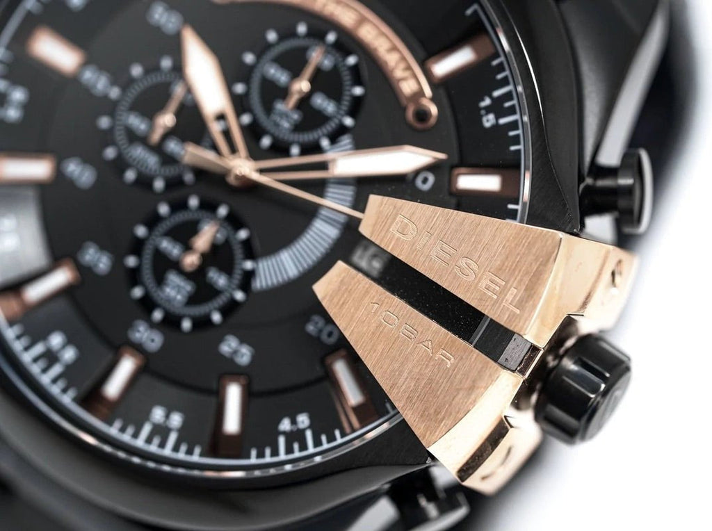 Diesel Mega Chief Chronograph Black Dial Black Steel Strap Watch For Men - DZ4309 Buy Now By Diesel