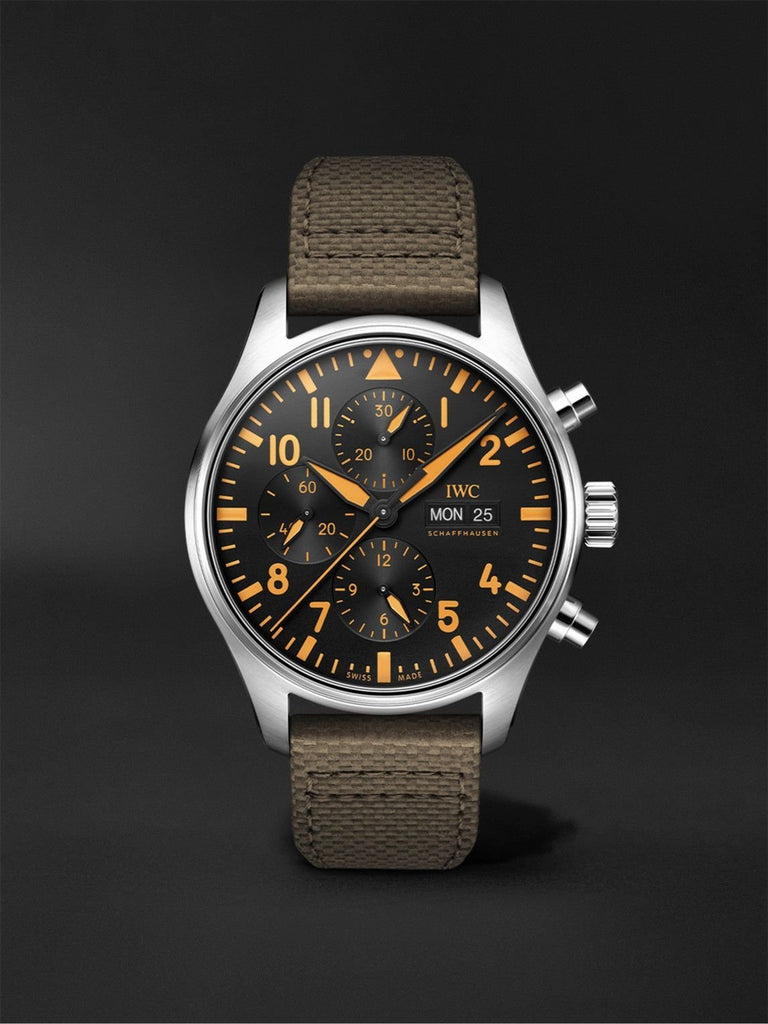 IWC Pilot's Watch Chronograph Black Dial Olive Green Calfskin Strap Watch for Men - IW377730 Buy Now By IWC