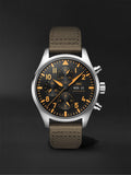 IWC Pilot's Watch Chronograph Black Dial Olive Green Calfskin Strap Watch for Men - IW377730 Buy Now By IWC