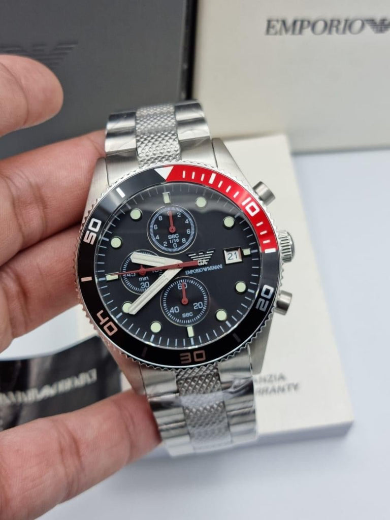 Emporio Armani Chronograph Black Dial Silver Stainless Steel Watch For Men - AR5855 Buy Now By Emporio Armani