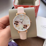 Fossil Jacqueline Three Hand Mother of Pearl Dial Pink Leather Strap Watch for Women - ES4671 Buy Now By Fossil