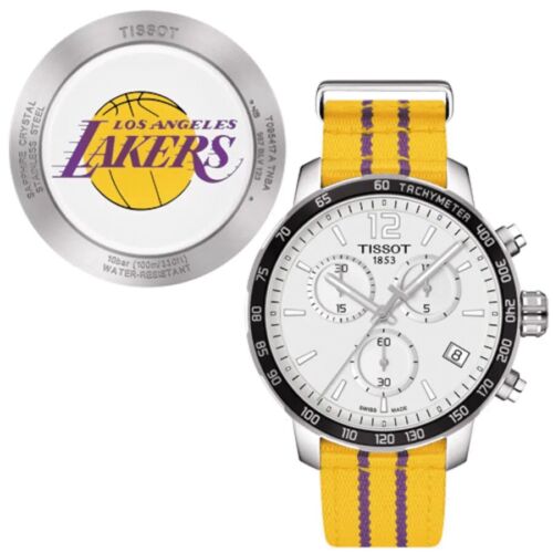 Tissot Quickster Chronograph NBA LA Lakers White Dial Yellow NATO Strap Watch for Men - T095.417.17.037.05 Buy Now By Tissot