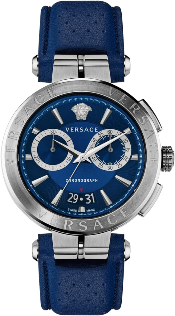 Versace Aion Chronograph Blue Dial Blue Leather Strap Watch for Men - VE1D01220 Buy Now By Versace