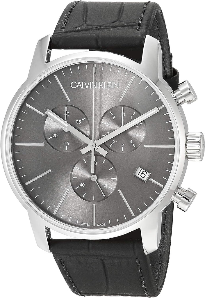 Calvin Klein City Chronograph Black Dial Black Leather Strap Watch for Men - K2G271C3 Buy Now By Calvin Klein