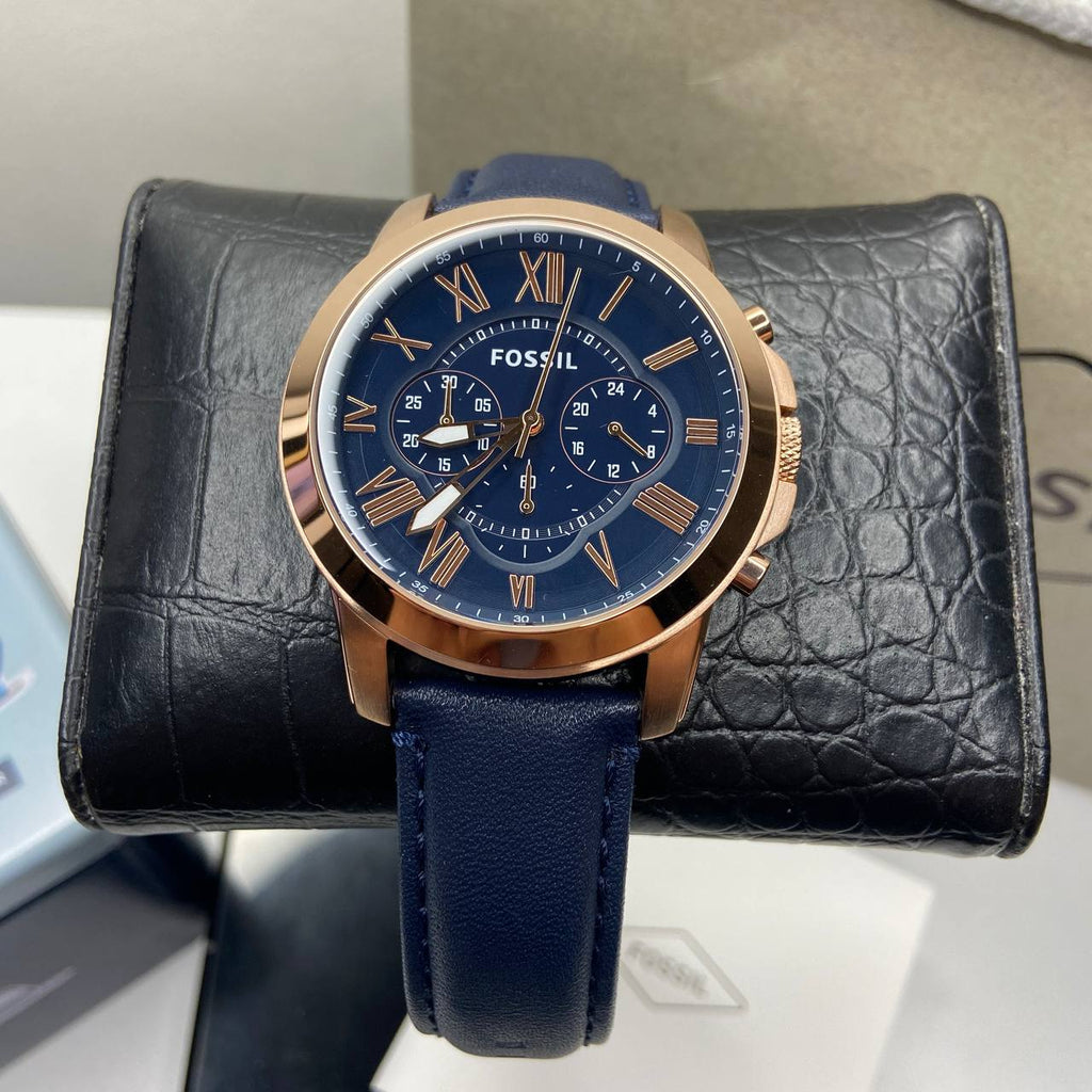 Fossil Grant Chronograph Blue Dial Blue Leather Strap Watch for Men - FS4835 Buy Now By Fossil