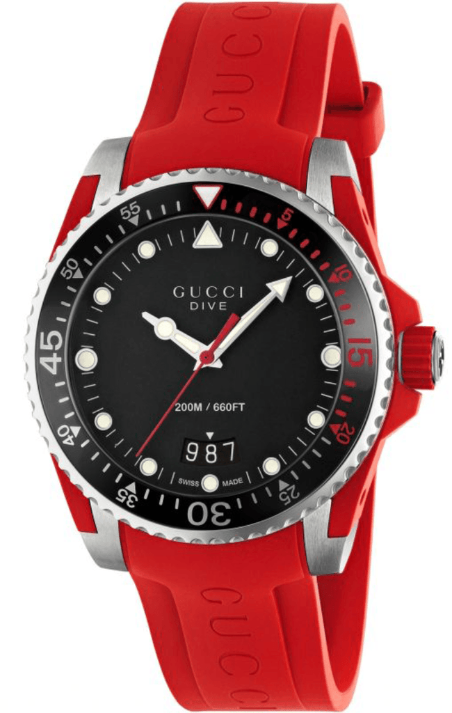 Gucci Dive Quartz Black Dial Red Rubber Strap Watch For Men - YA136309 Buy Now By Gucci