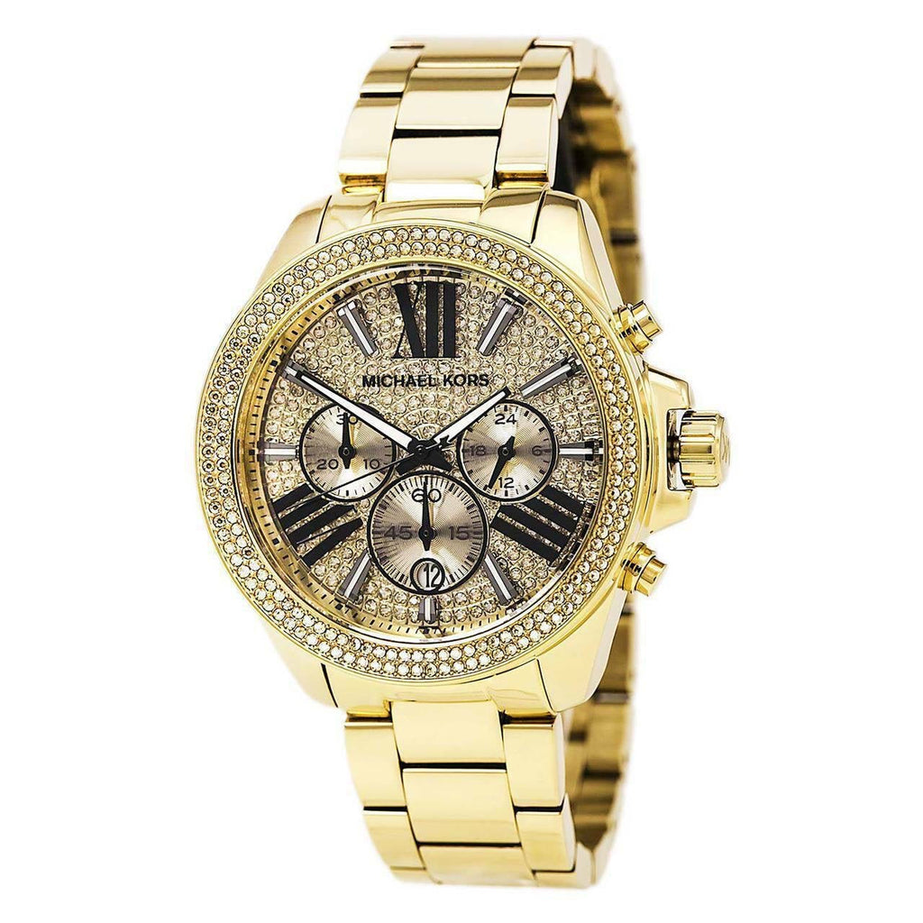 Michael Kors Wren Chronograph Crystal Pave Gold Dial Gold Steel Strap Watch for Women - MK6095 Buy Now By Michael Kors