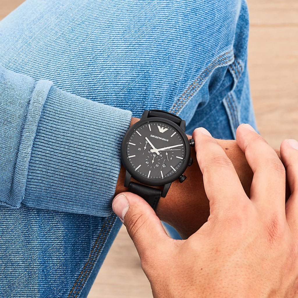 Emporio Armani Luigi Chronohraph Black Dial Black Leather Strap Watch For Men - AR1970 Buy Now By Emporio Armani