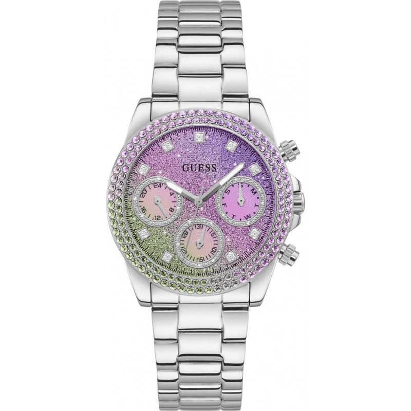 Guess Sol Chronograph Crystals Multicolor Dial Silver Steel Strap Watch For Women - GW0483L1 Buy Now By Guess
