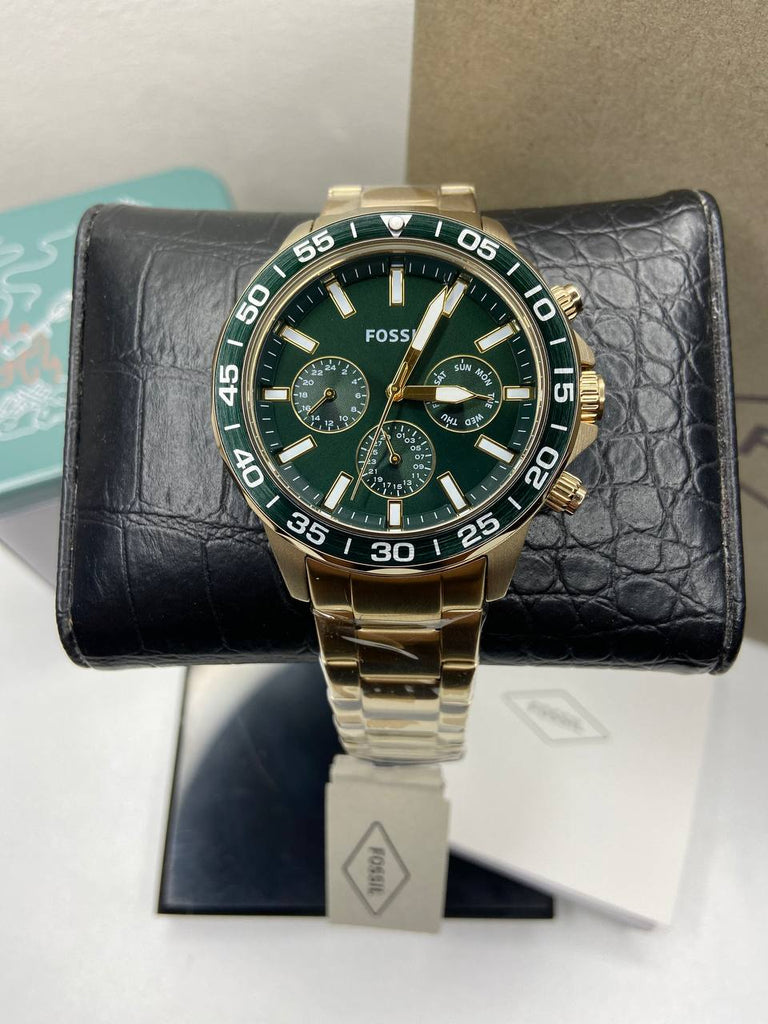 Fossil Bannon Multifunction Chronograph Green Dial Gold Steel Strap Watch for Men - BQ2493 Buy Now By Fossil