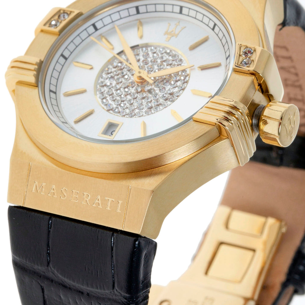 Maserati Potenza Diamonds Silver Dial Black Leather Strap Watch For Women - R8851108505 Buy Now By Maserati