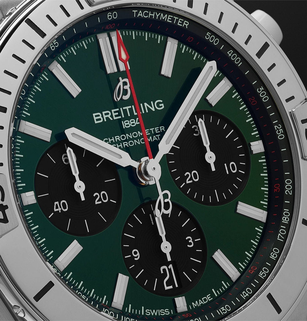 Breitling Chronomat B01 42mm Green Dial Silver Steel Strap Watch for Men - AB01343A1L1A1 Buy Now By Breitling
