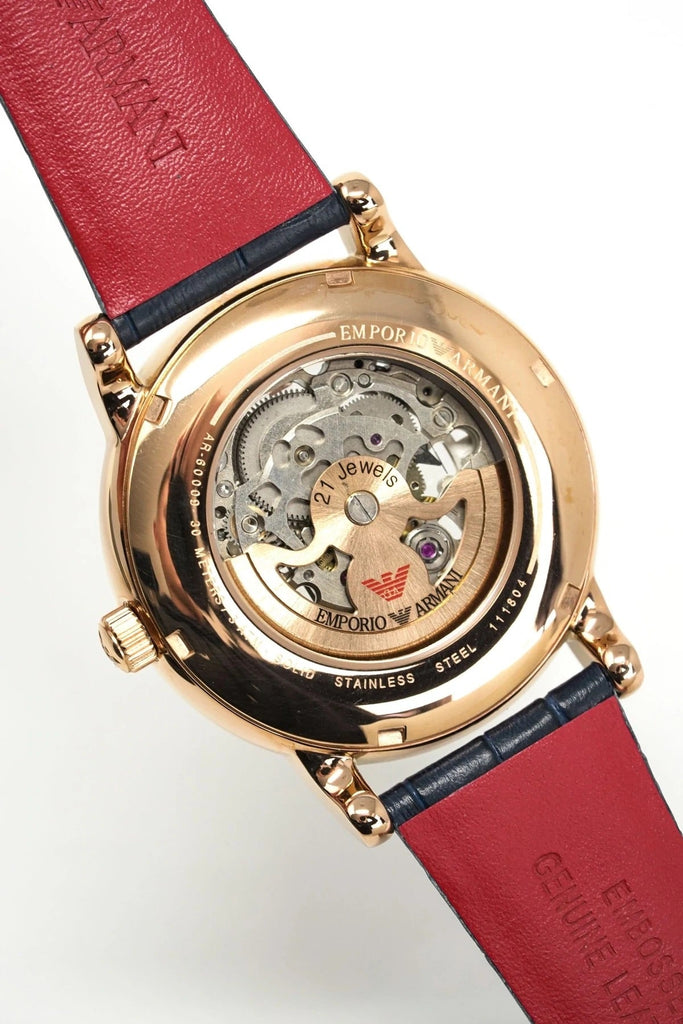 Emporio Armani Meccanico Silver Dial Blue Leather Strap Watch For Men - AR60009 Buy Now By Emporio Armani