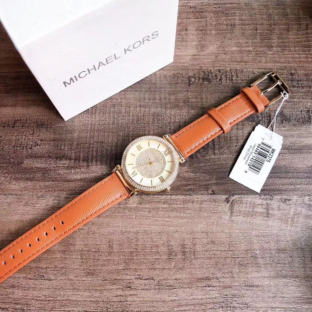 Michael Kors Catlin Champagne Dial Brown Leather Strap Watch for Women - MK2375 Buy Now By Michael Kors