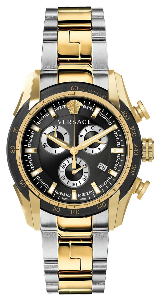 Versace V-Ray Chronograph Black Dial Two Tone Steel Strap Watch For Men - VE2I00421 Buy Now By Versace