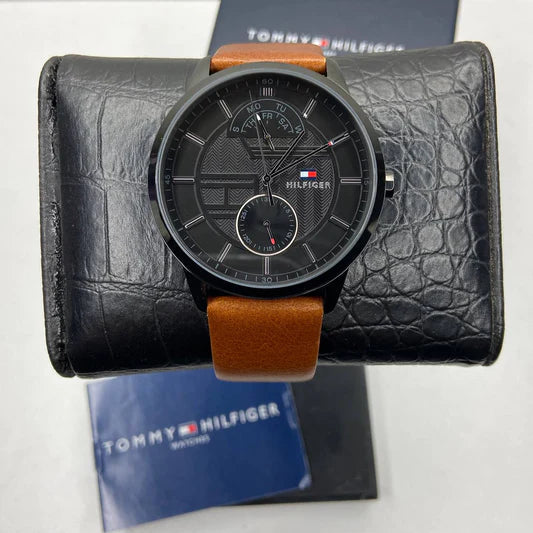 Tommy Hilfiger Hunter Black Dial Brown Leather Strap Watch for Men - 1791604 Buy Now By Tommy Hilfiger