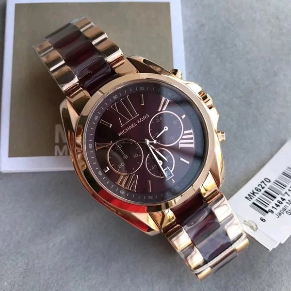 Michael Kors Bradshaw Burgundy Dial Two Tone Steel Strap Watch for Women - MK6270 Buy Now By Michael Kors