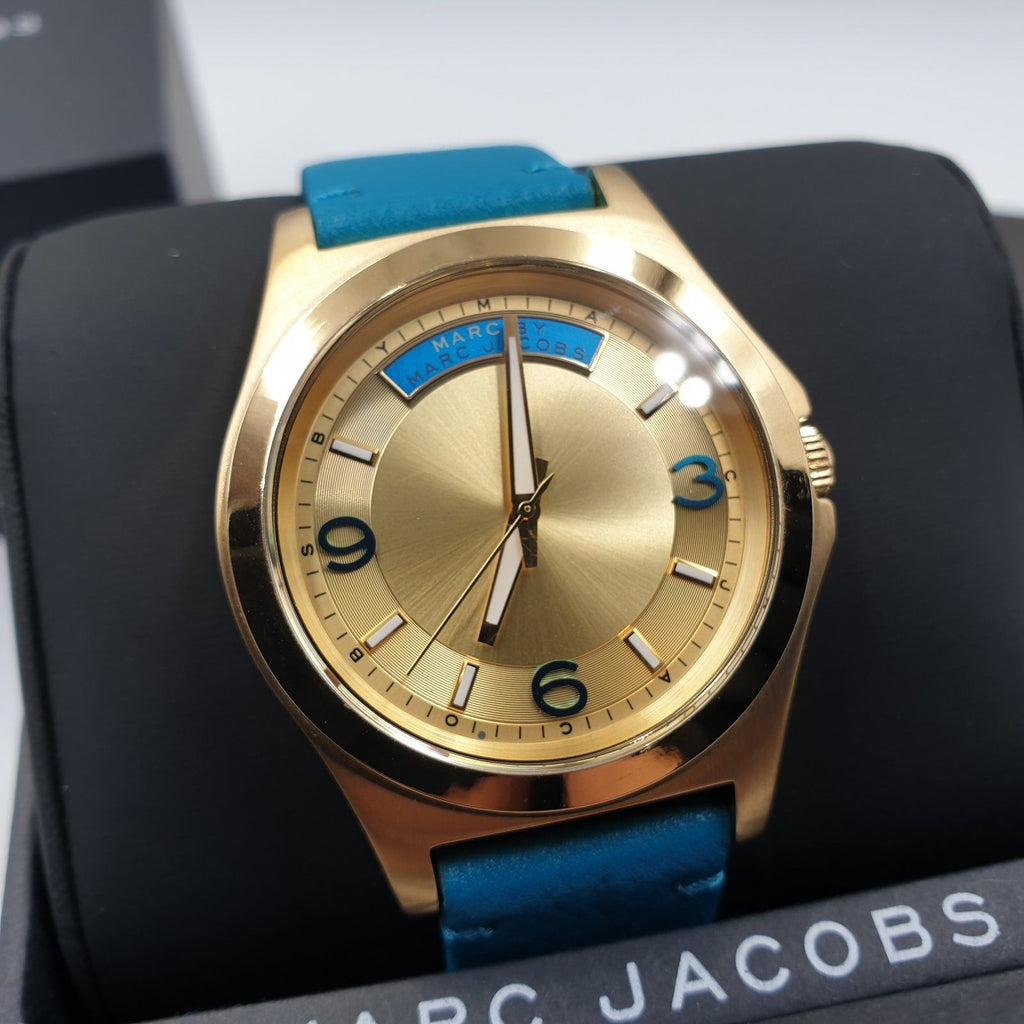 Marc Jacobs Baby Dave Gold Dial Blue Leather Strap Watch for Women - MBM1263 Buy Now By Marc Jacobs