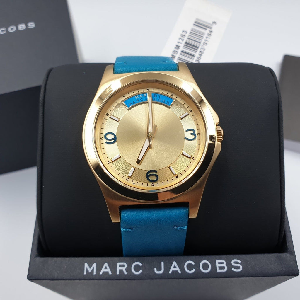 Marc Jacobs Baby Dave Gold Dial Blue Leather Strap Watch for Women - MBM1263 Buy Now By Marc Jacobs
