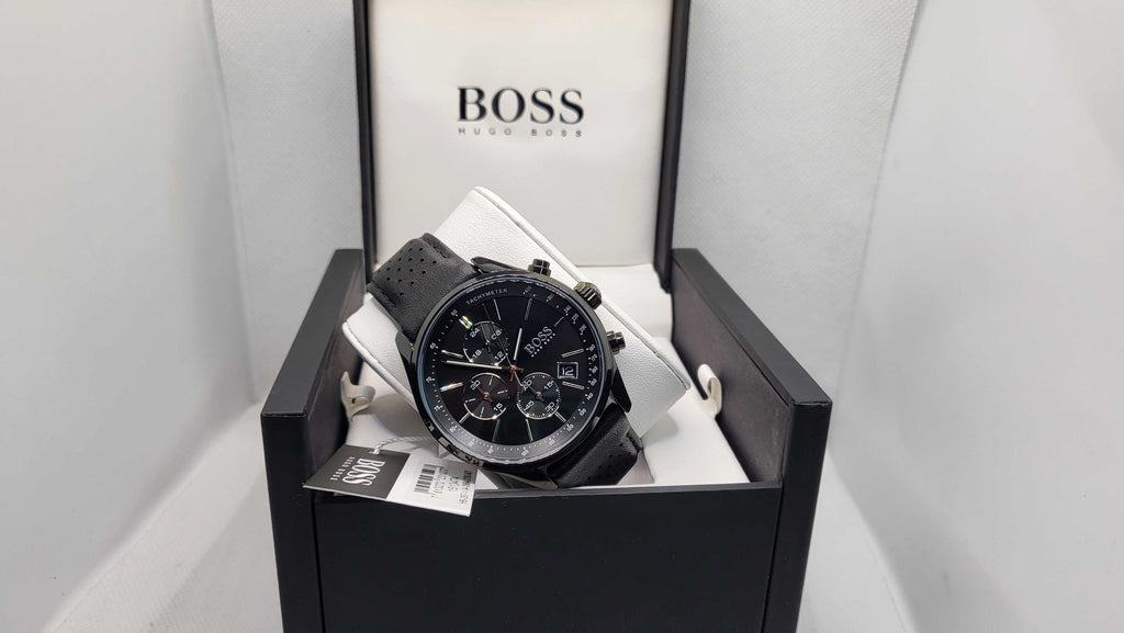 Hugo Boss Grand Prix Black Dial Black Leather Strap Watch for Men - 1513474 Buy Now By Hugo Boss