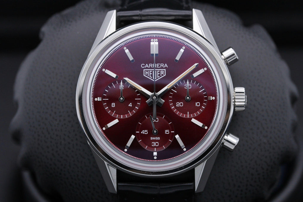 Tag Heuer Carrera Automatic Chronograph Red Dial Black Leather Strap Watch for Men - CBK221G.FC6479 Buy Now By Tag Heuer