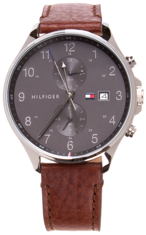 Tommy Hilfiger West Chronograph Grey Dial Brown Leather Strap Watch For Men - 1791710 Buy Now By Tommy Hilfiger