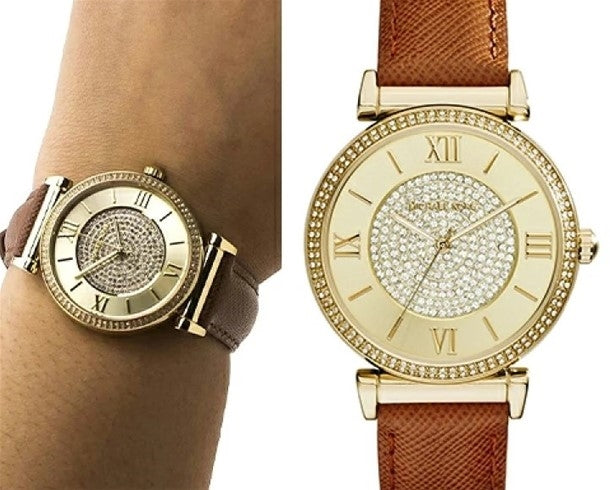 Michael Kors Catlin Champagne Dial Brown Leather Strap Watch for Women - MK2375 Buy Now By Michael Kors