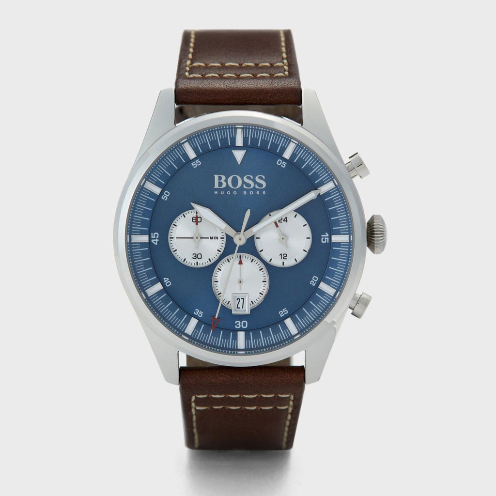 Hugo Boss Pioneer Chronograph Blue Dial Brown Leather Strap Watch For Men - 1513709 Buy Now By Hugo Boss