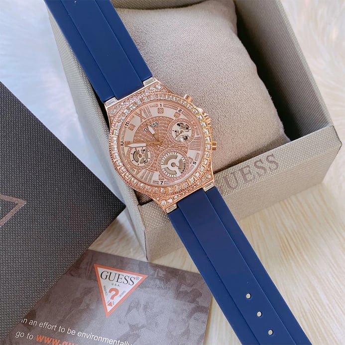 Guess Moonlight Diamonds White Dial Blue Rubber Strap Watch for Women - GW0257L3 Buy Now By Guess
