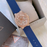 Guess Moonlight Diamonds White Dial Blue Rubber Strap Watch for Women - GW0257L3 Buy Now By Guess