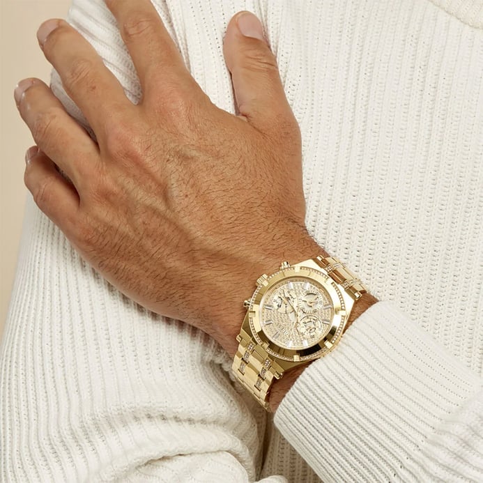 Guess Continental Diamonds Gold Dial Gold Steel Strap Watch for Men - GW0261G2 Buy Now By Guess