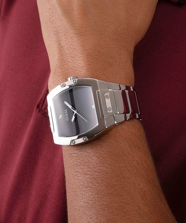 Guess Phoenix Black Dial Silver Steel Strap Watch for Men - GW0387G1 Buy Now By Guess