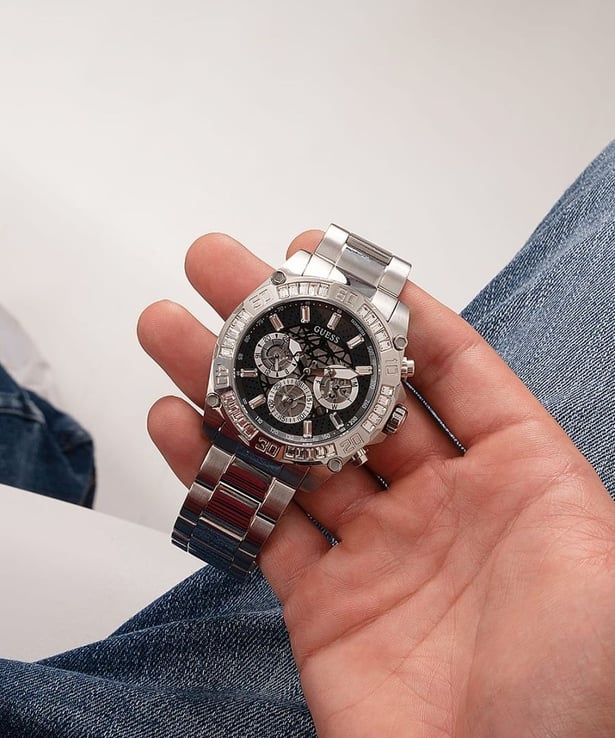 Guess Trophy Chronograph Diamonds Black Dial Silver Steel Strap Watch for Men - GW0390G1 Buy Now By Guess
