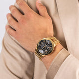 Guess Atlas Chronograph Black Dial Gold Steel Strap Watch for Men - W0668G8 Buy Now By Guess