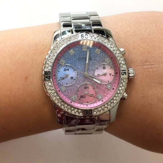 Guess Confetti Multicolored Dial Silver Steel Strap Watch For Women - W0774L1 Buy Now By Guess