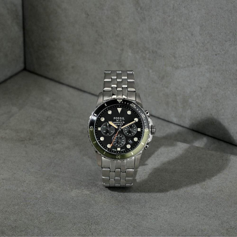 Fossil FB-01 Chronograph Black Dial Silver Steel Strap Watch for Men - FS5864 Buy Now By Fossil