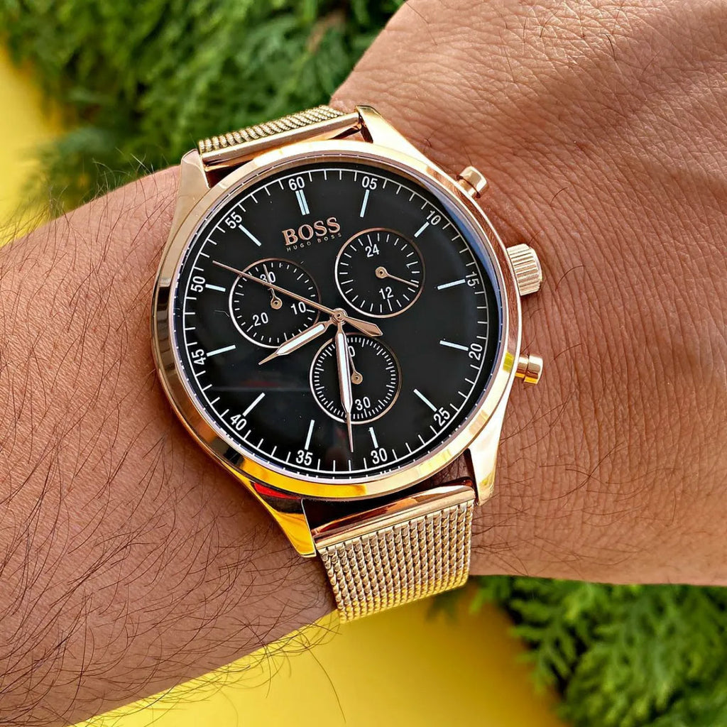 Hugo Boss Companion Quartz Black Dial Rose Gold Mesh Bracelet Watch For Men - HB1513548 Buy Now By Hugo Boss