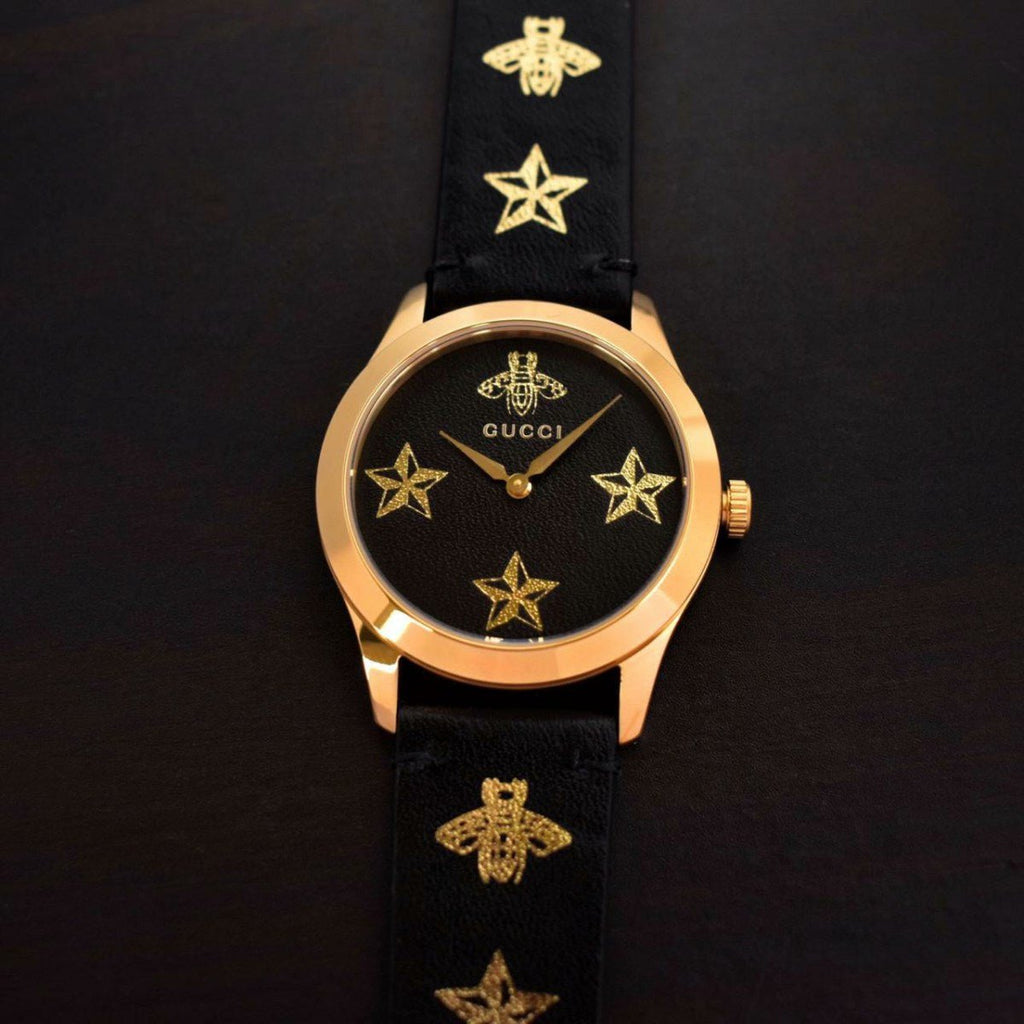 Gucci G-Timeless Black Dial Black Leather Strap Watch For Women - YA1264055 Buy Now By Gucci