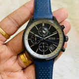 Hugo Boss Grand Prix Chronograph Black Dial Blue Leather Strap Watch for Men - 1513563 Buy Now By Hugo Boss