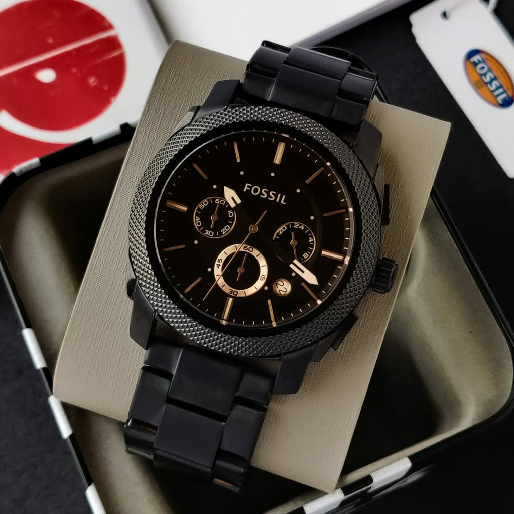Fossil Machine Chronograph Black Dial Black Steel Strap Watch for Men - FS4682 Buy Now By Fossil