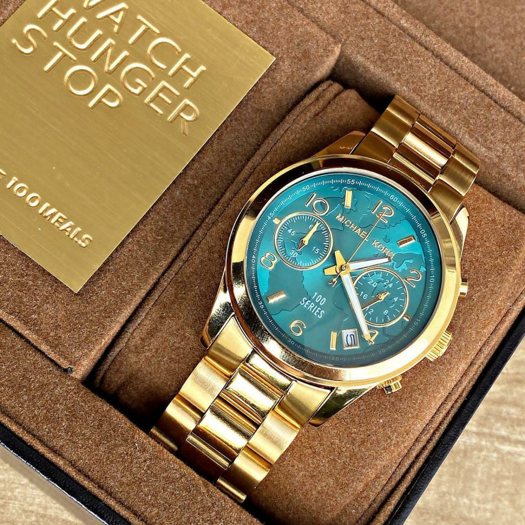Michael Kors Runway Hunger Stop100 Series Blue Dial Gold Steel Strap Watch for Women - MK5815 Buy Now By Michael Kors